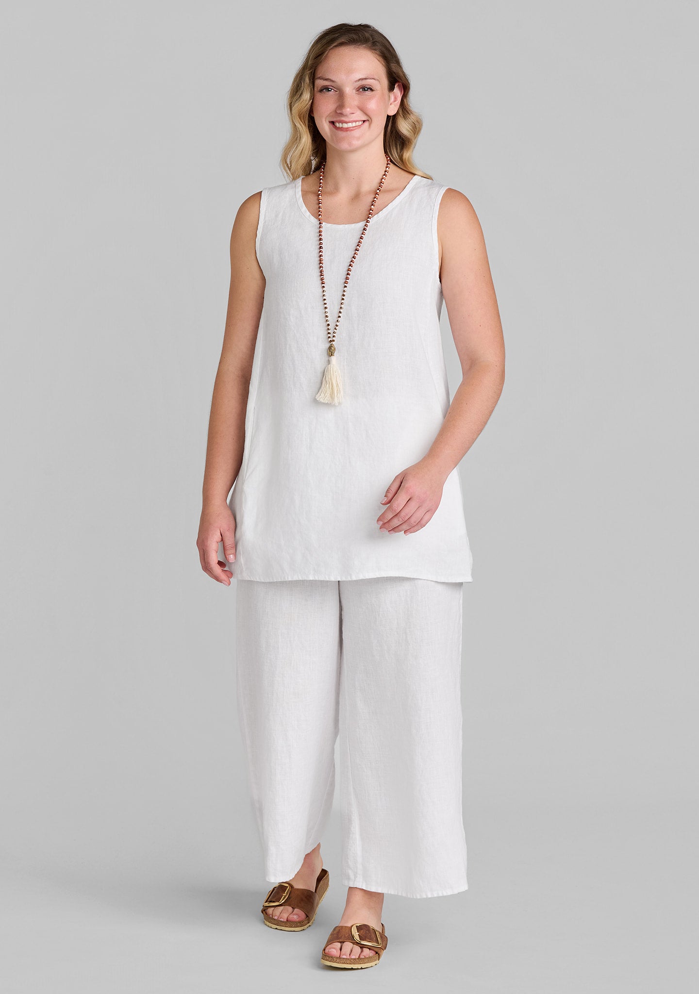 FLAX linen tank in white with linen pants in white