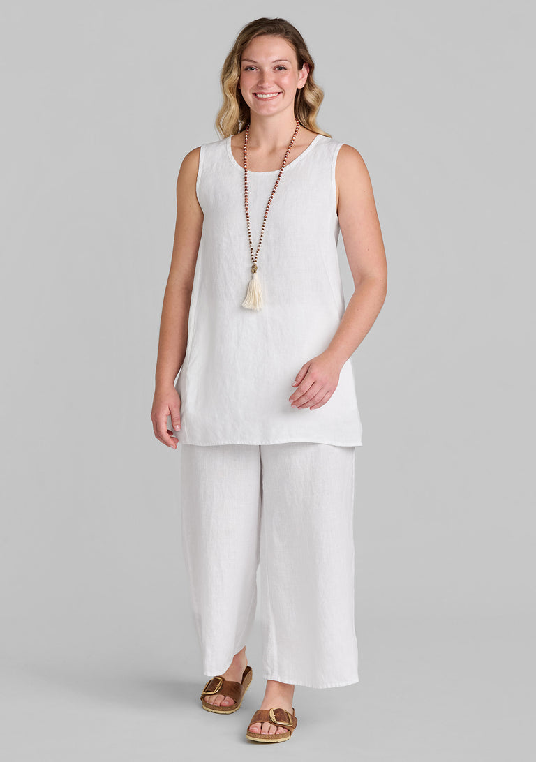 FLAX linen tank in white with linen pants in white