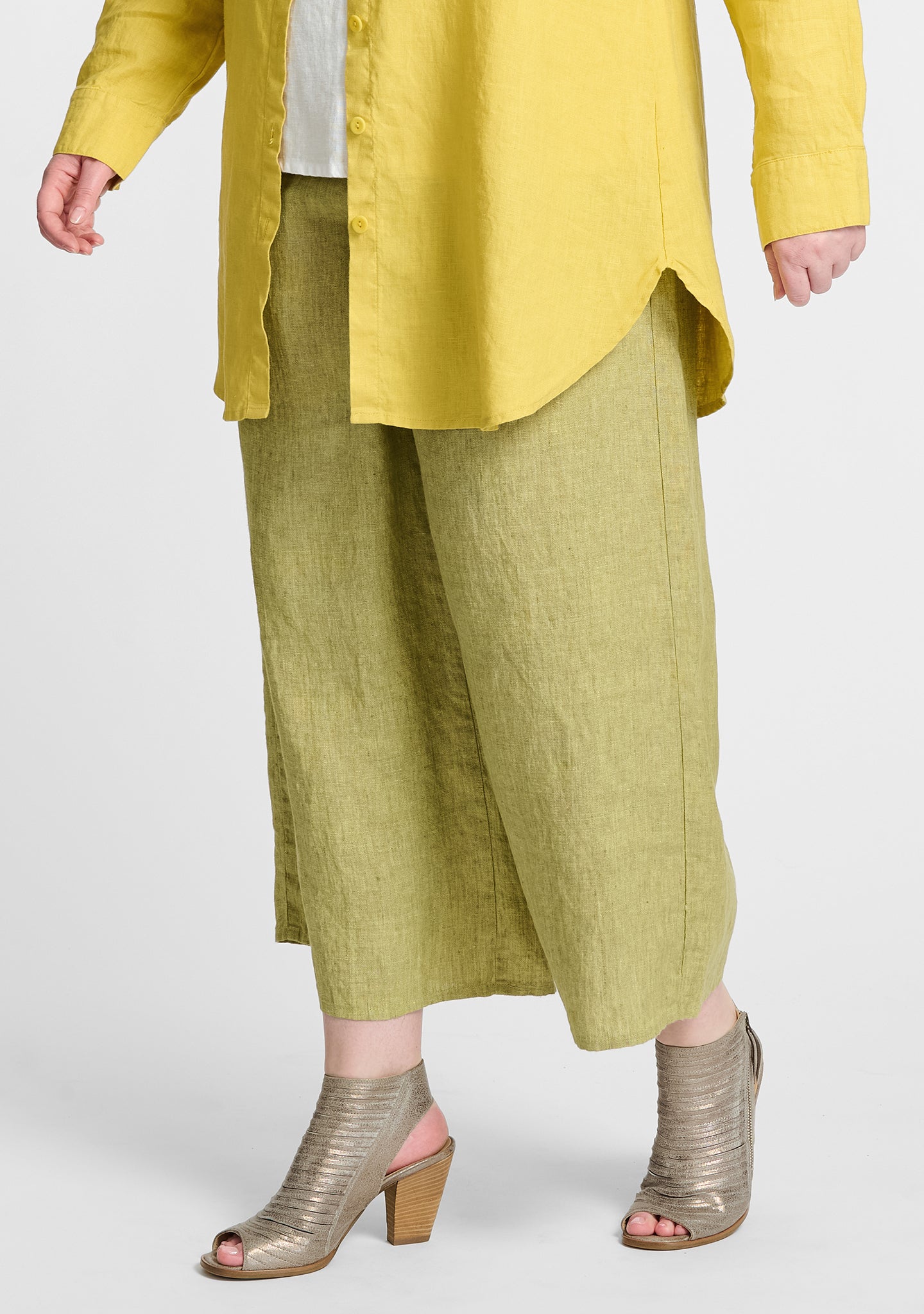 sociable flood wide leg linen pants green