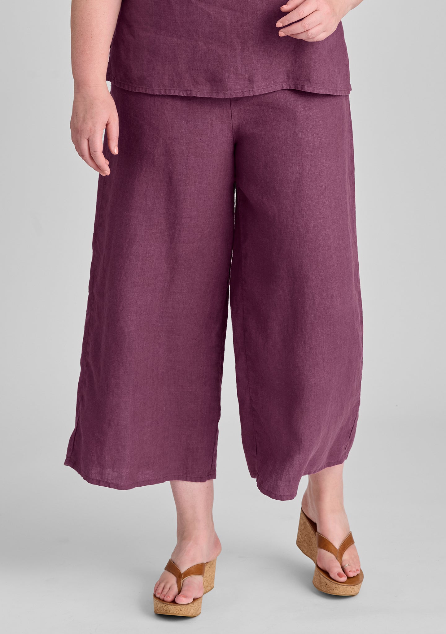 sociable flood wide leg linen pants purple