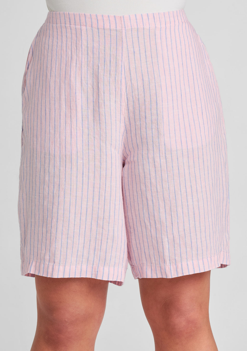 close up of striped linen shorts