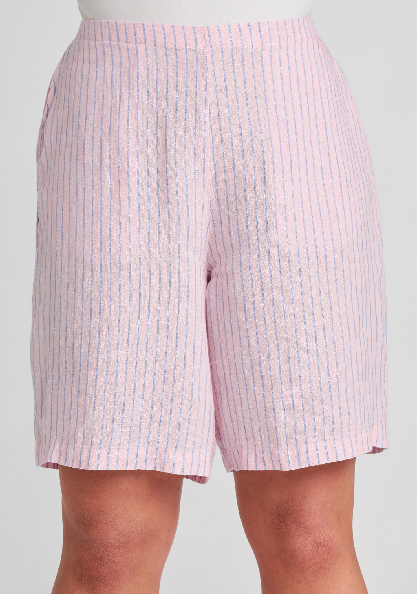 close up of striped linen shorts