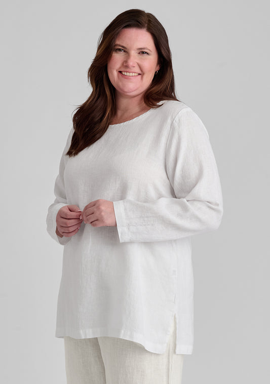 Shell-Embellished Linen Tunic Top