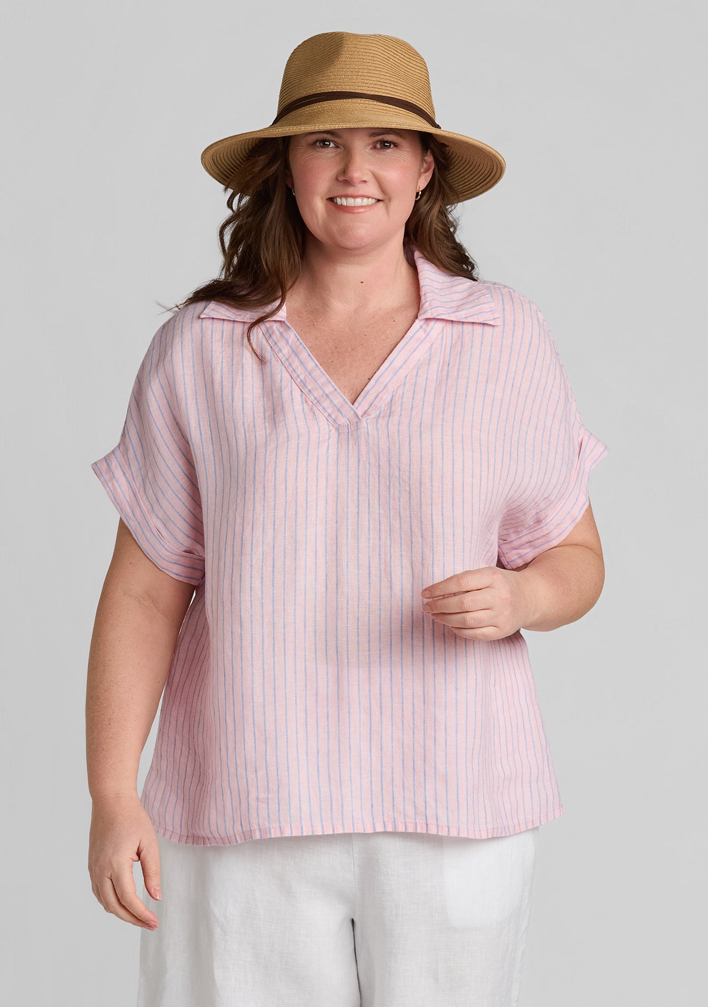 sport tee linen shirt pink