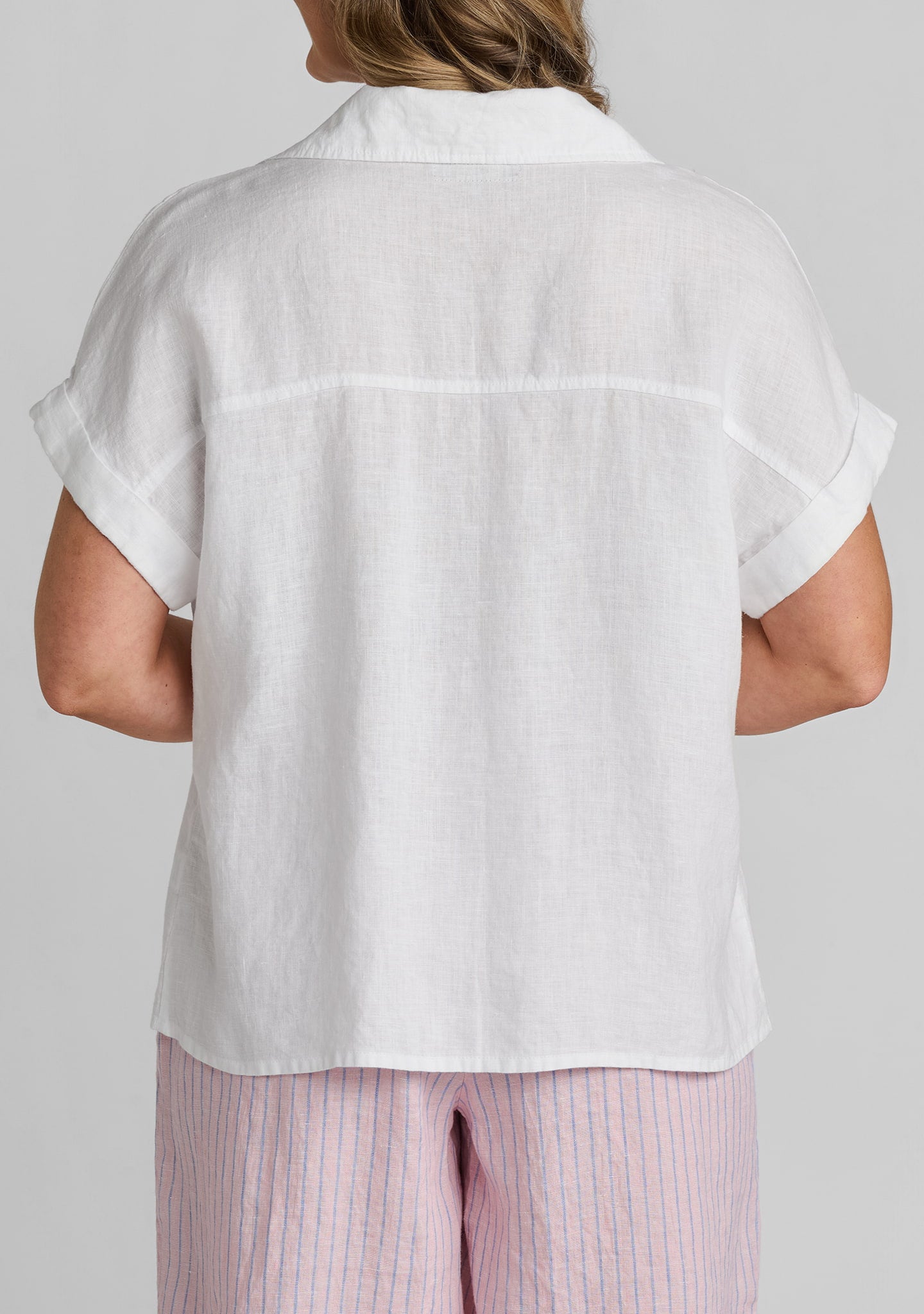 back view of white linen shirt