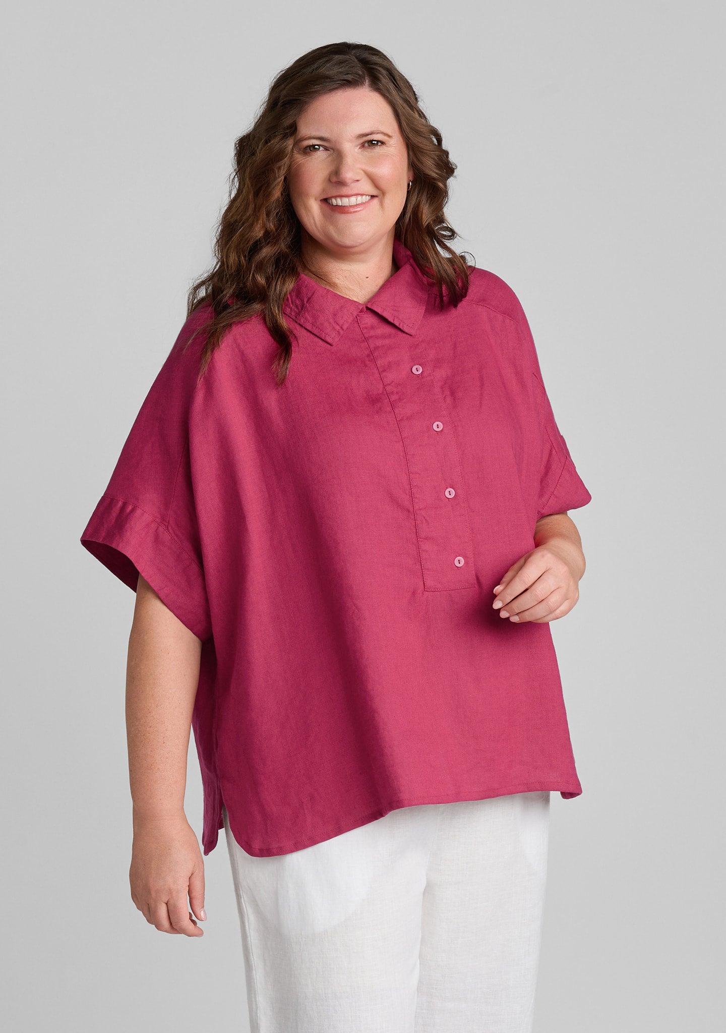 Sporty Shirt - Linen Pullover - Fuchsia