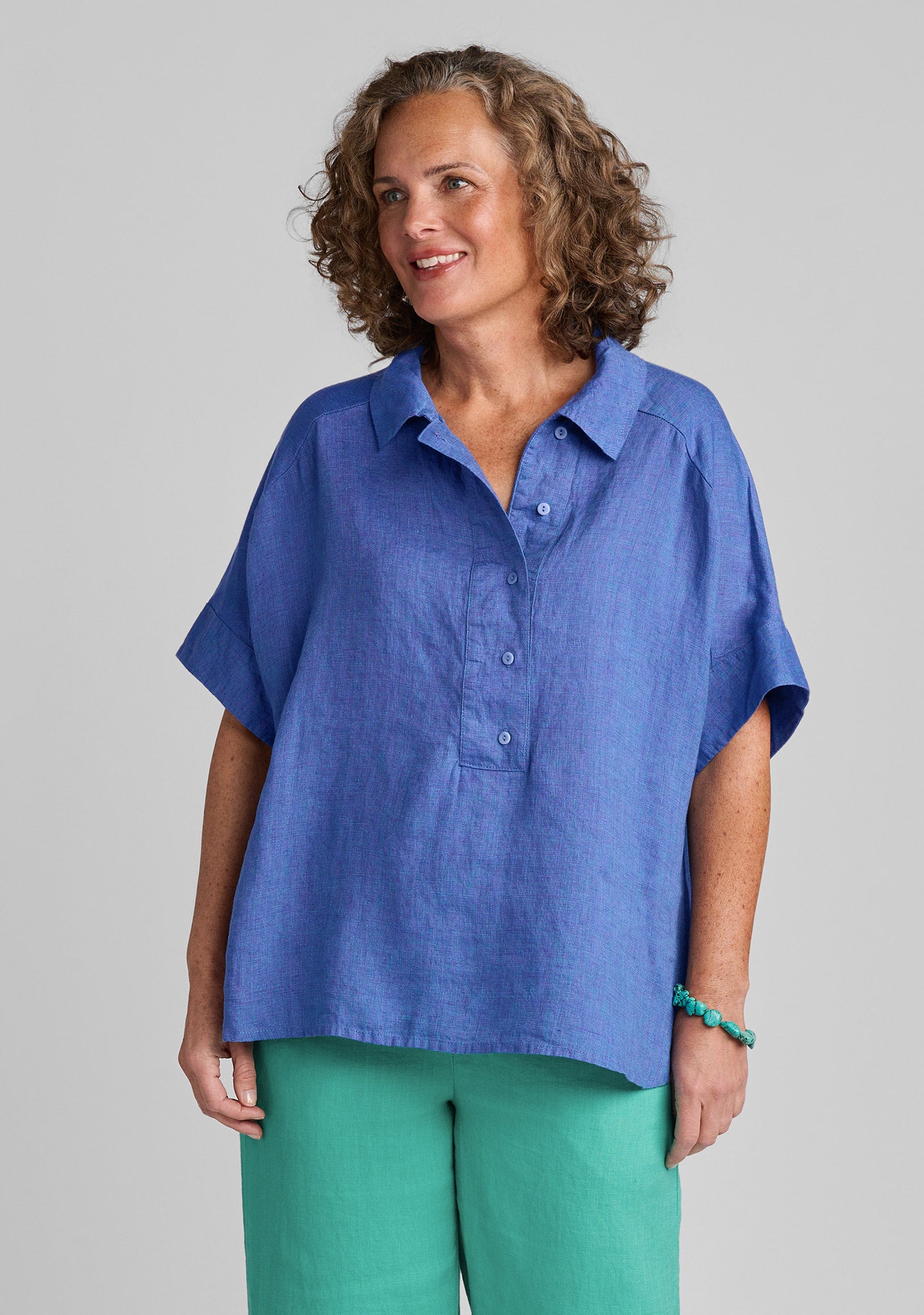 sporty shirt linen pullover blue