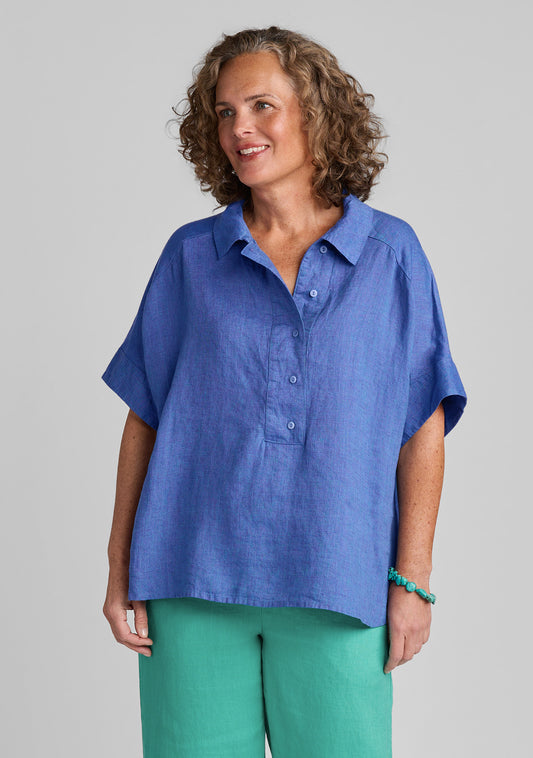 sporty shirt linen pullover blue