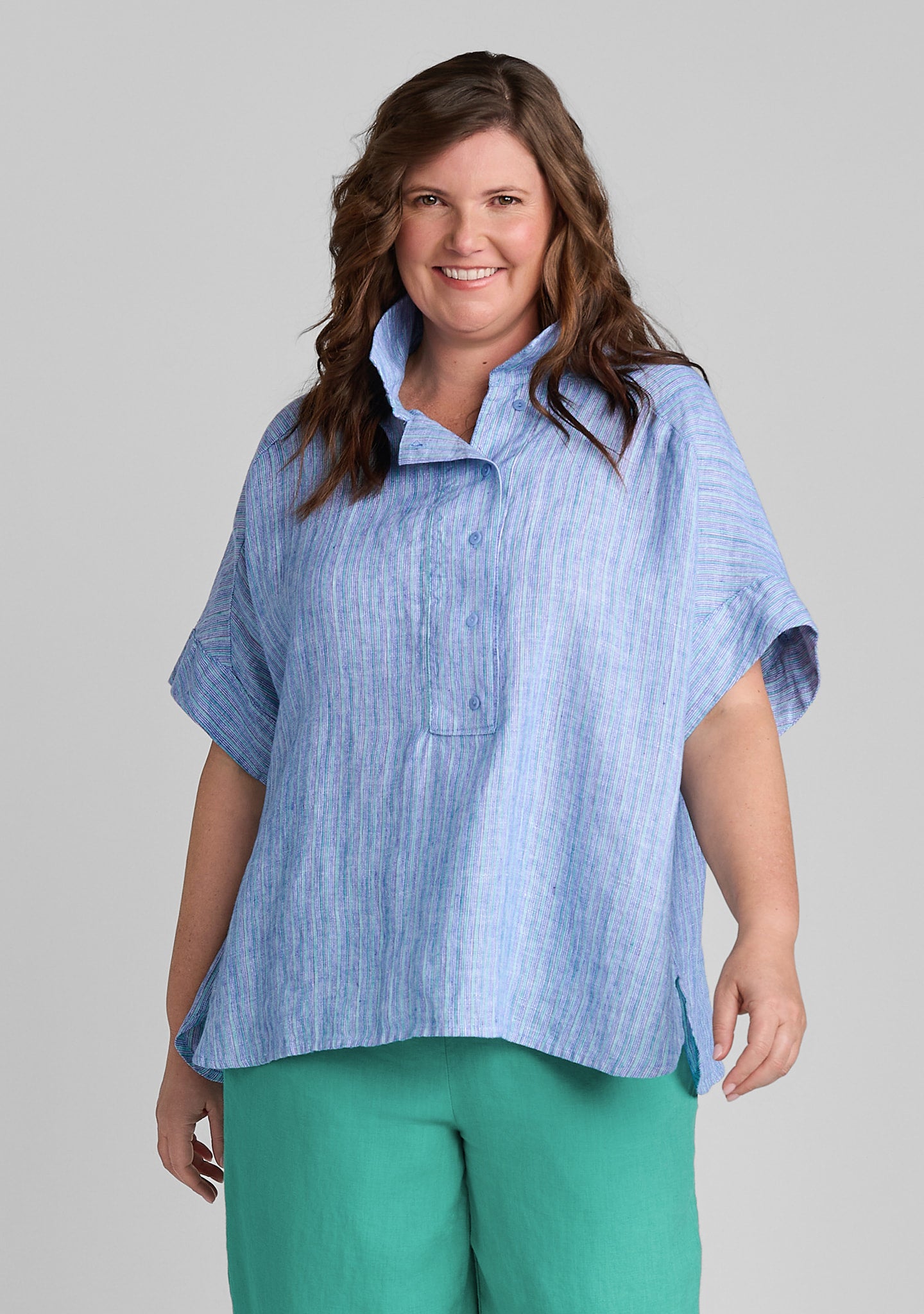 Sporty Shirt - Linen Pullover - Ocean Stripe