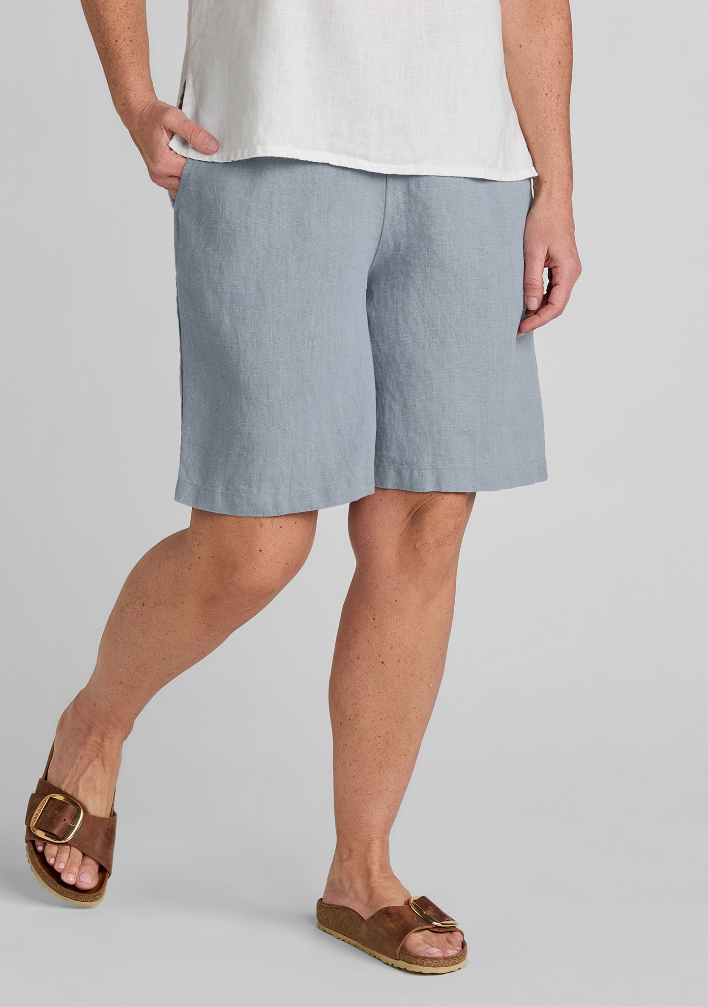 sun short linen shorts blue
