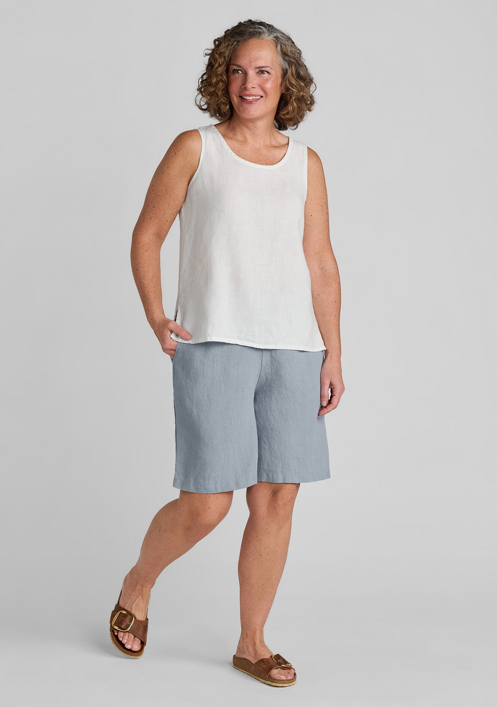 light blue sun short linen shorts showing pocket