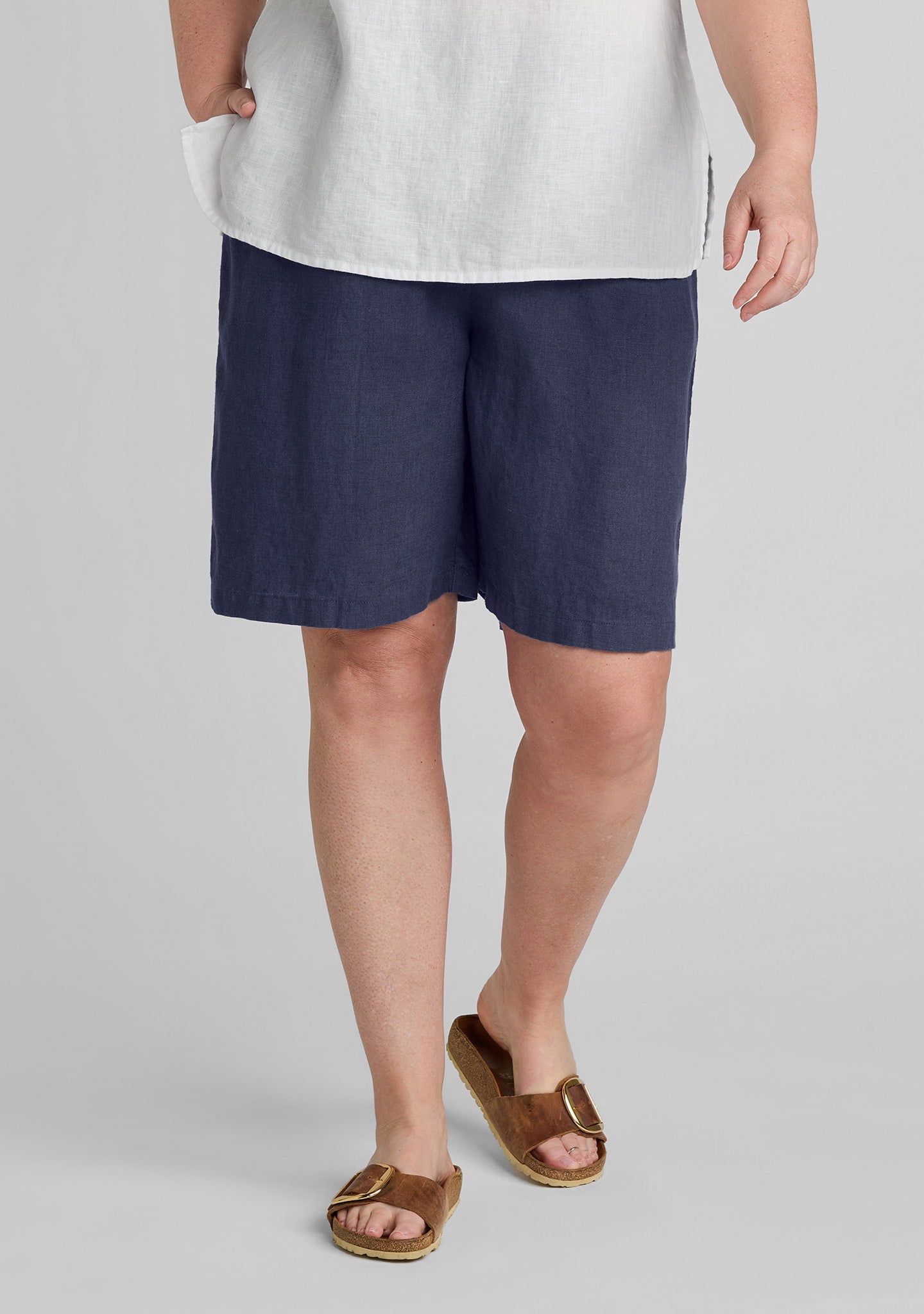 Sun Shorts - Linen Shorts with Elastic Waist - Naval Blue