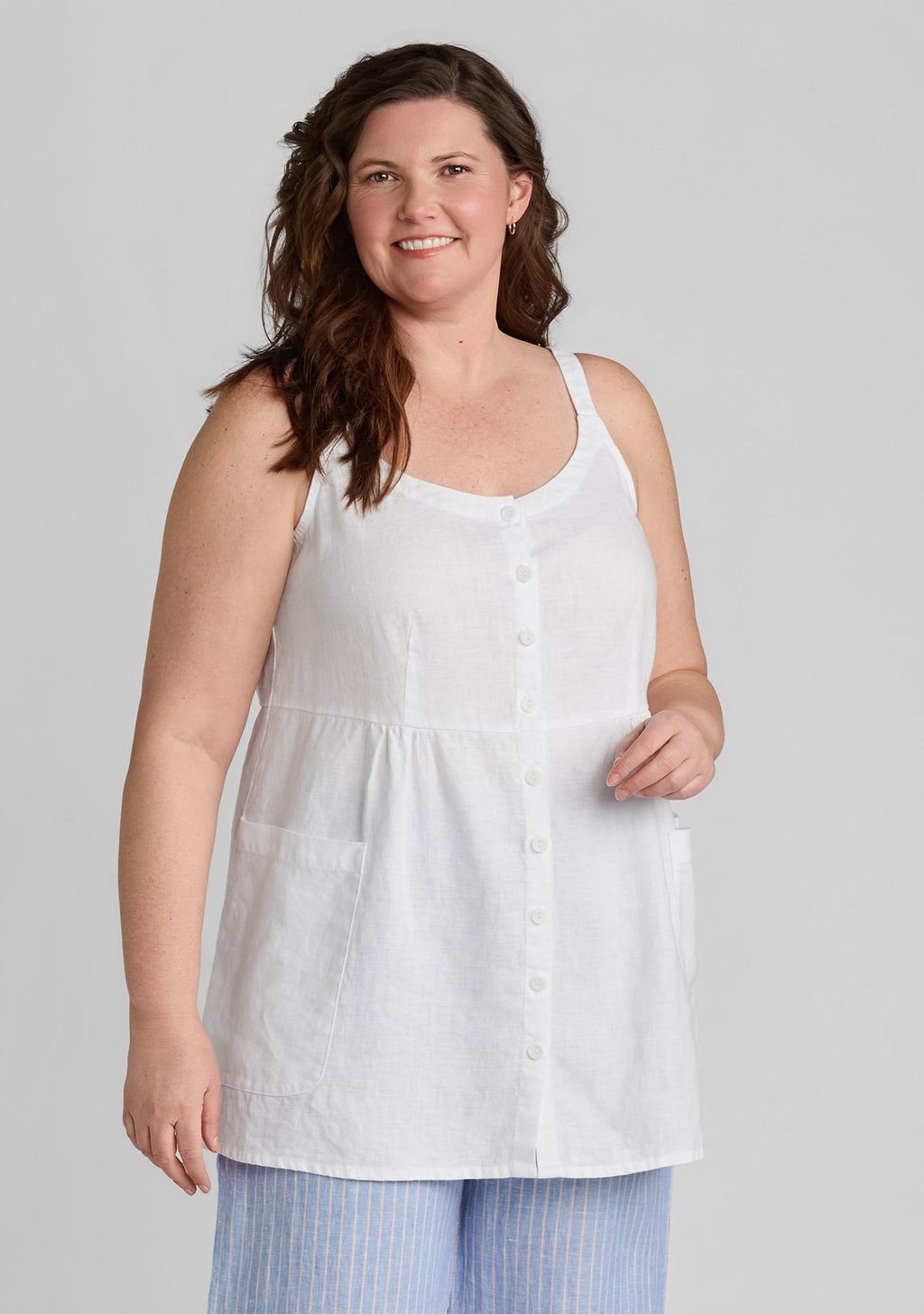 sun top sleeveless linen shirt white