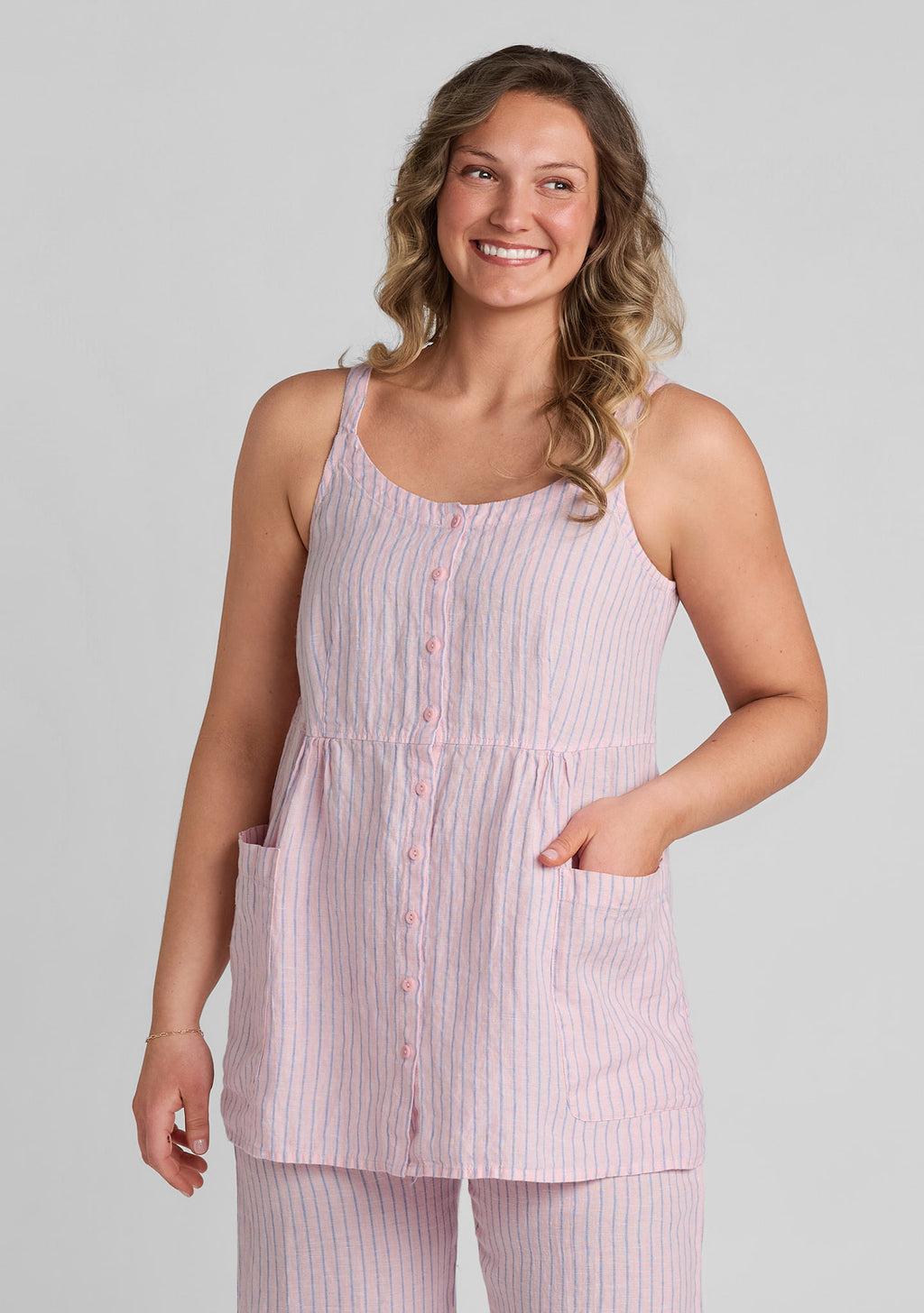 sun top sleeveless linen shirt pink