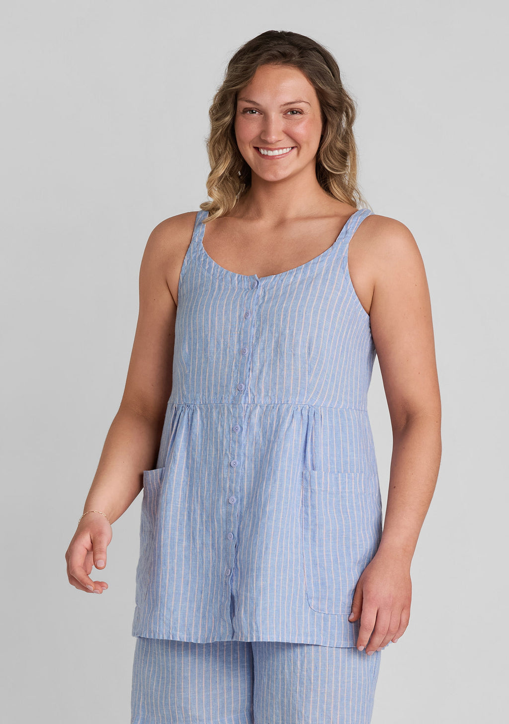 sun top sleeveless linen shirt blue