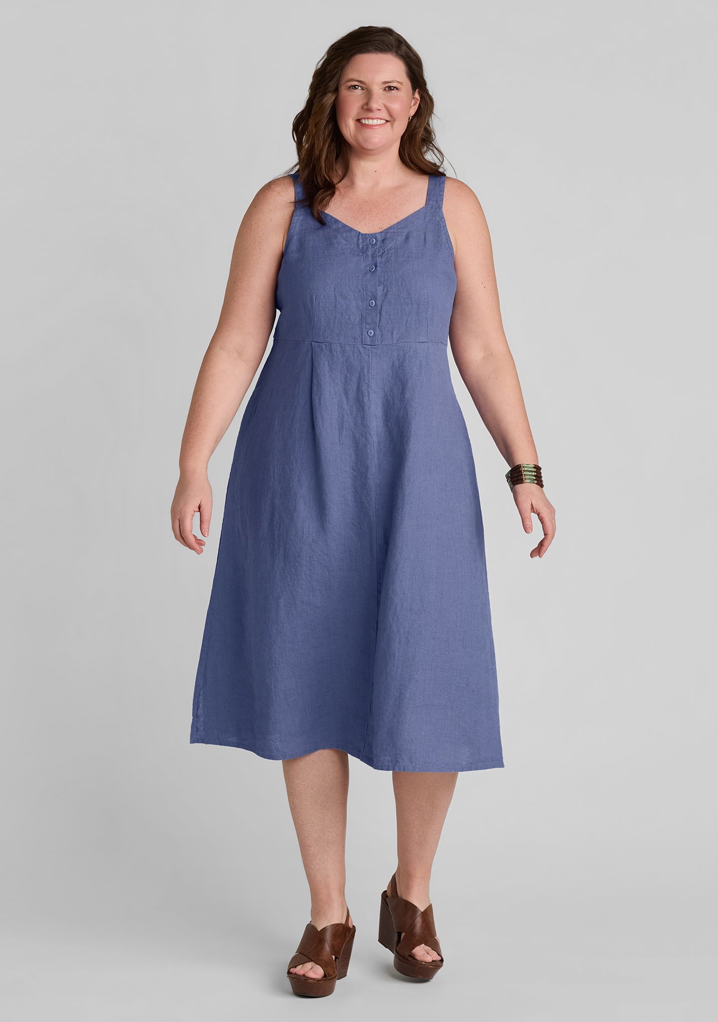 Sundress - Sleeveless Linen Dress - Sea Thistle
