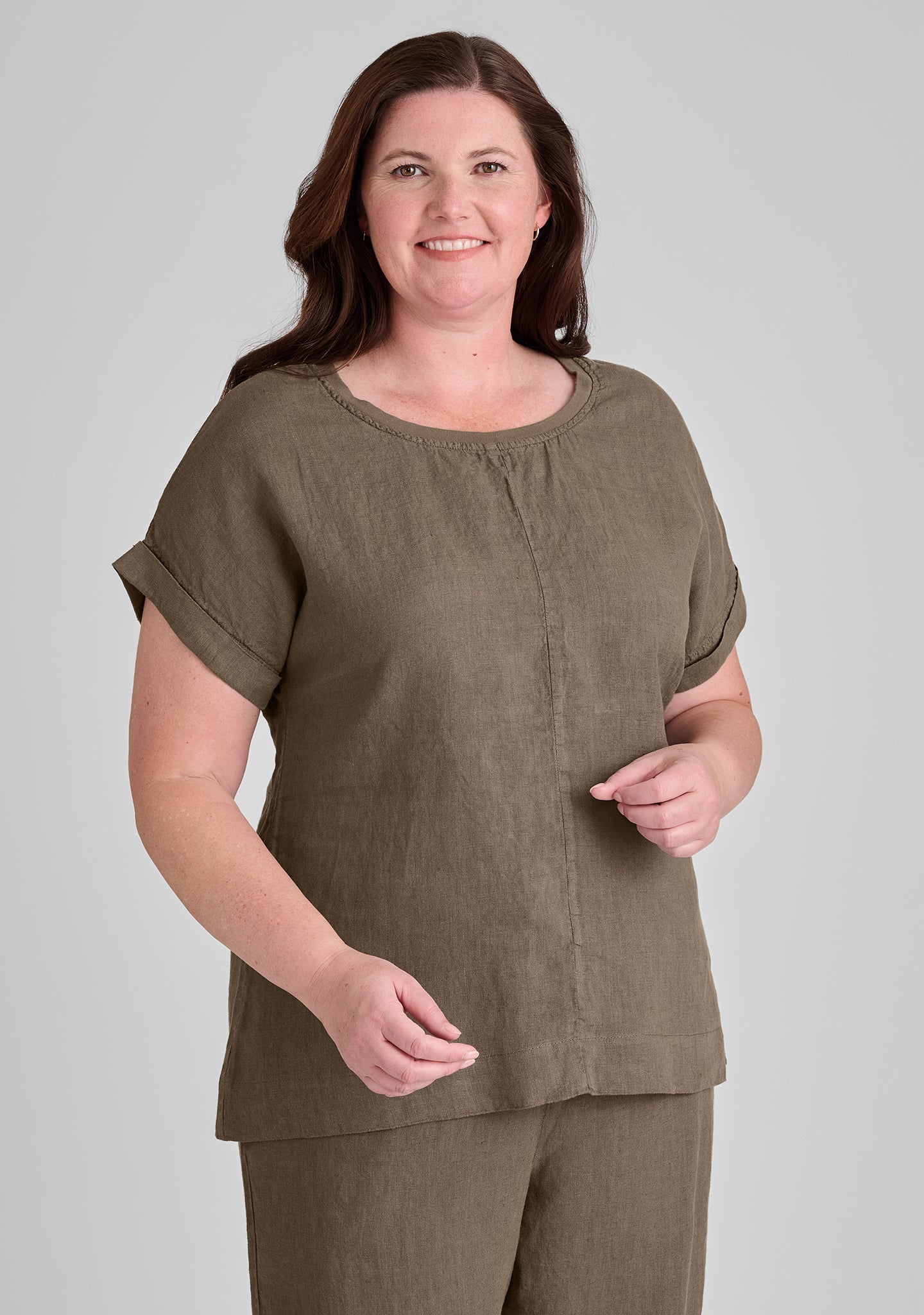 tee top linen t shirt brown