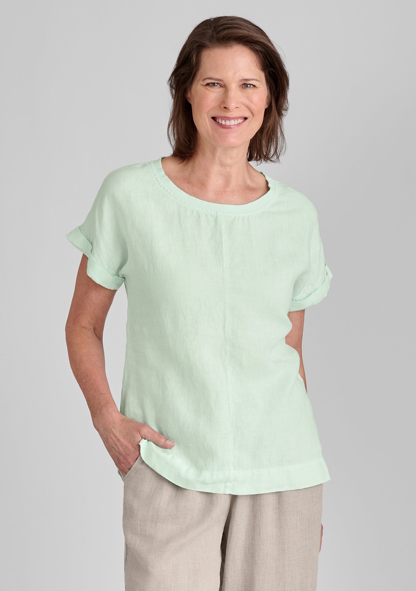 tee top linen t shirt green