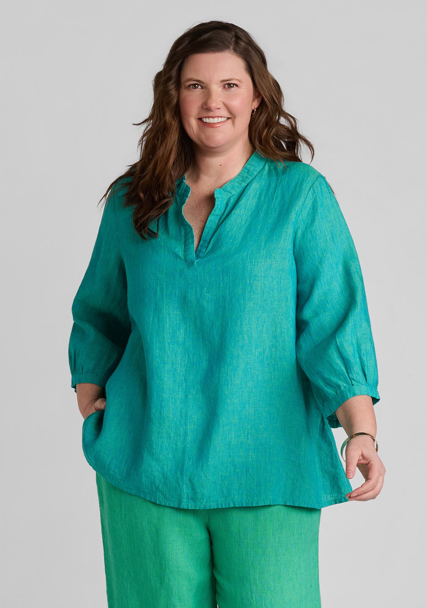 Terra Top - Linen Shirt - Jade Yarn Dye
