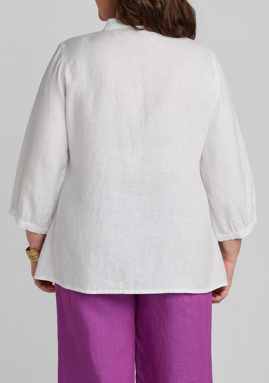 back view of women's linen white shirt