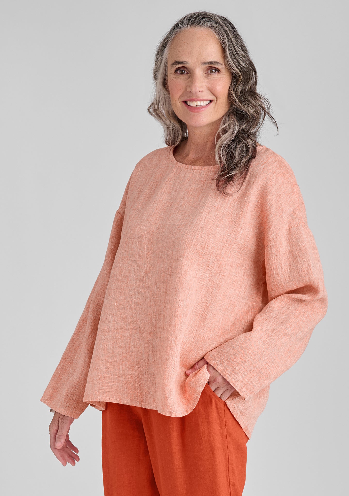 throw it on long sleeve linen shirt orange