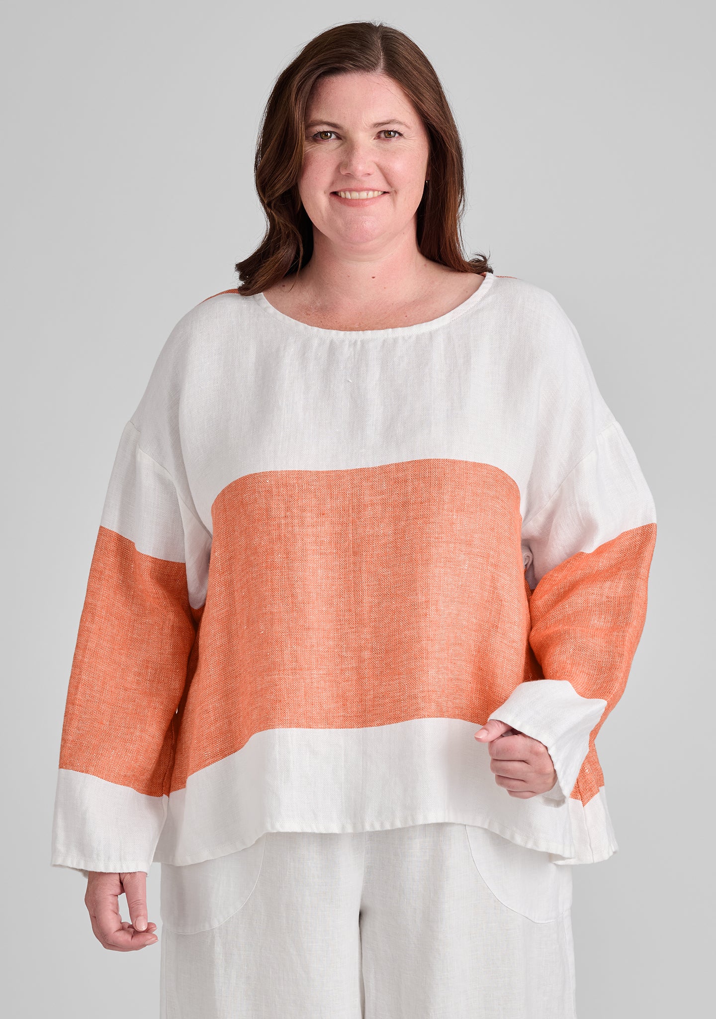 throw it on long sleeve linen shirt orange