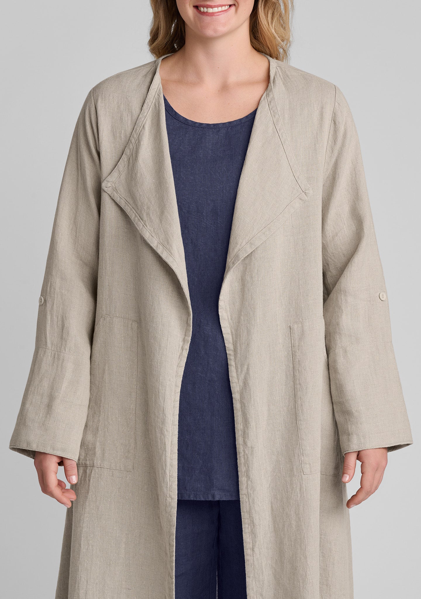 encore trench linen duster details