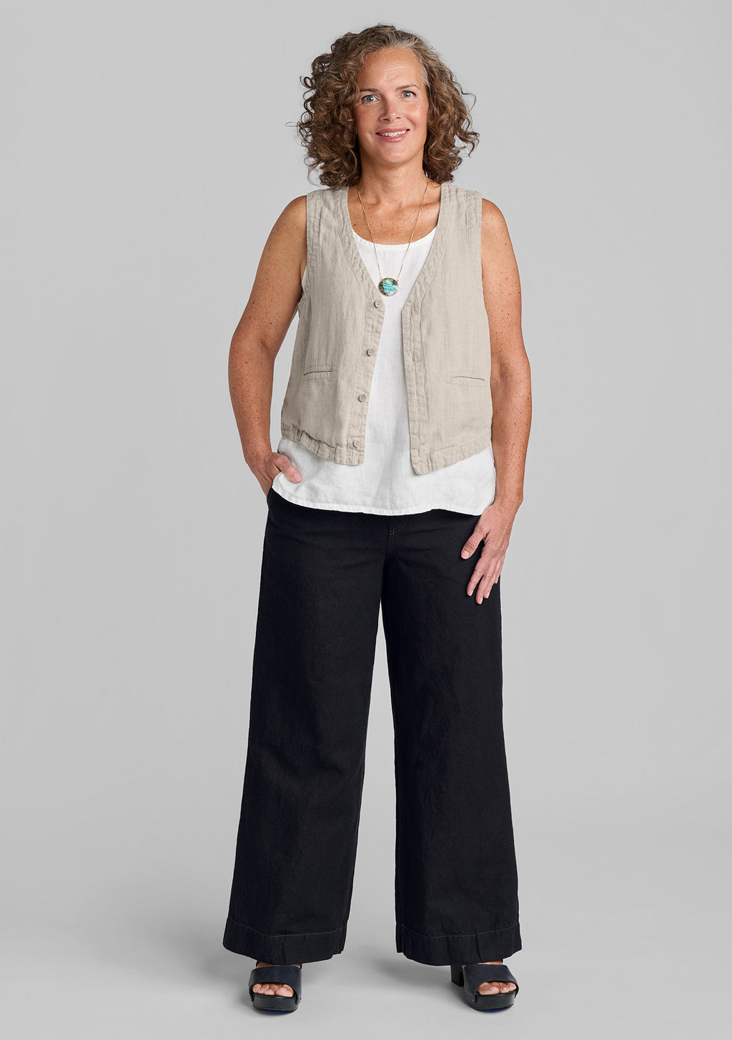 trouser linen/cotton denim pants black