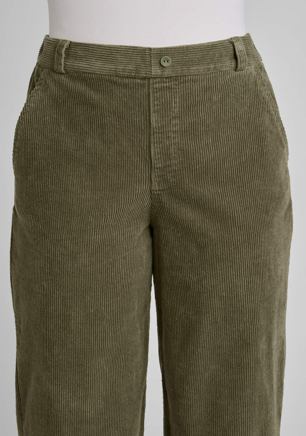 close up view of front of pant showing waistband