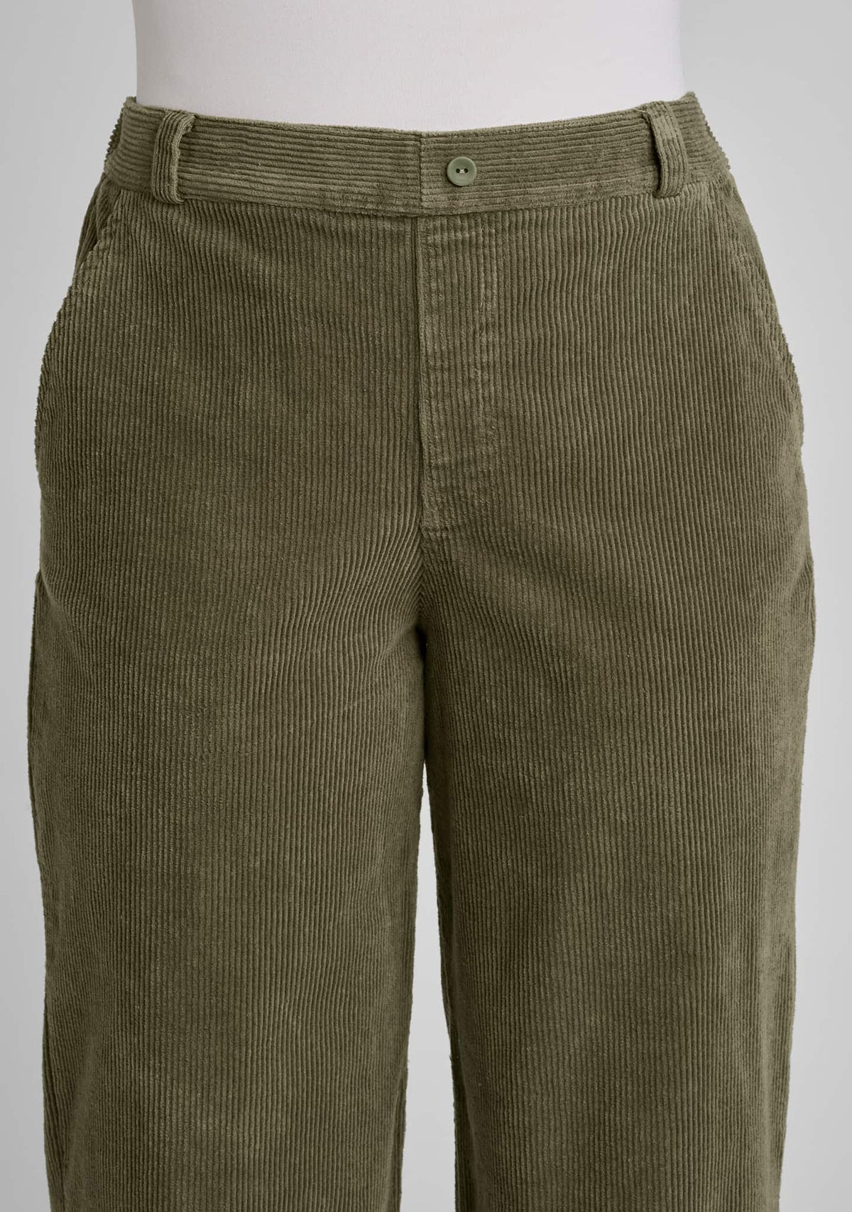 close up view of front of pant showing waistband