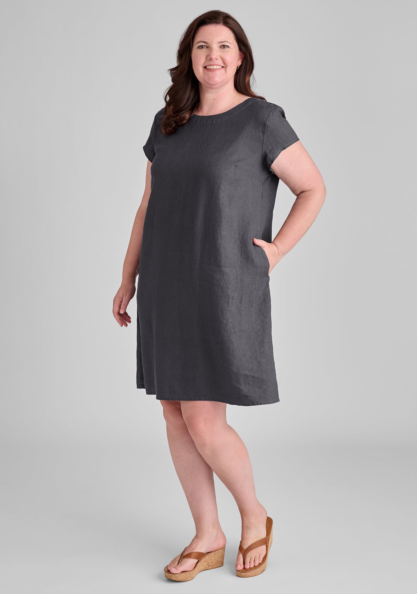 tuck back dress linen shift dress grey