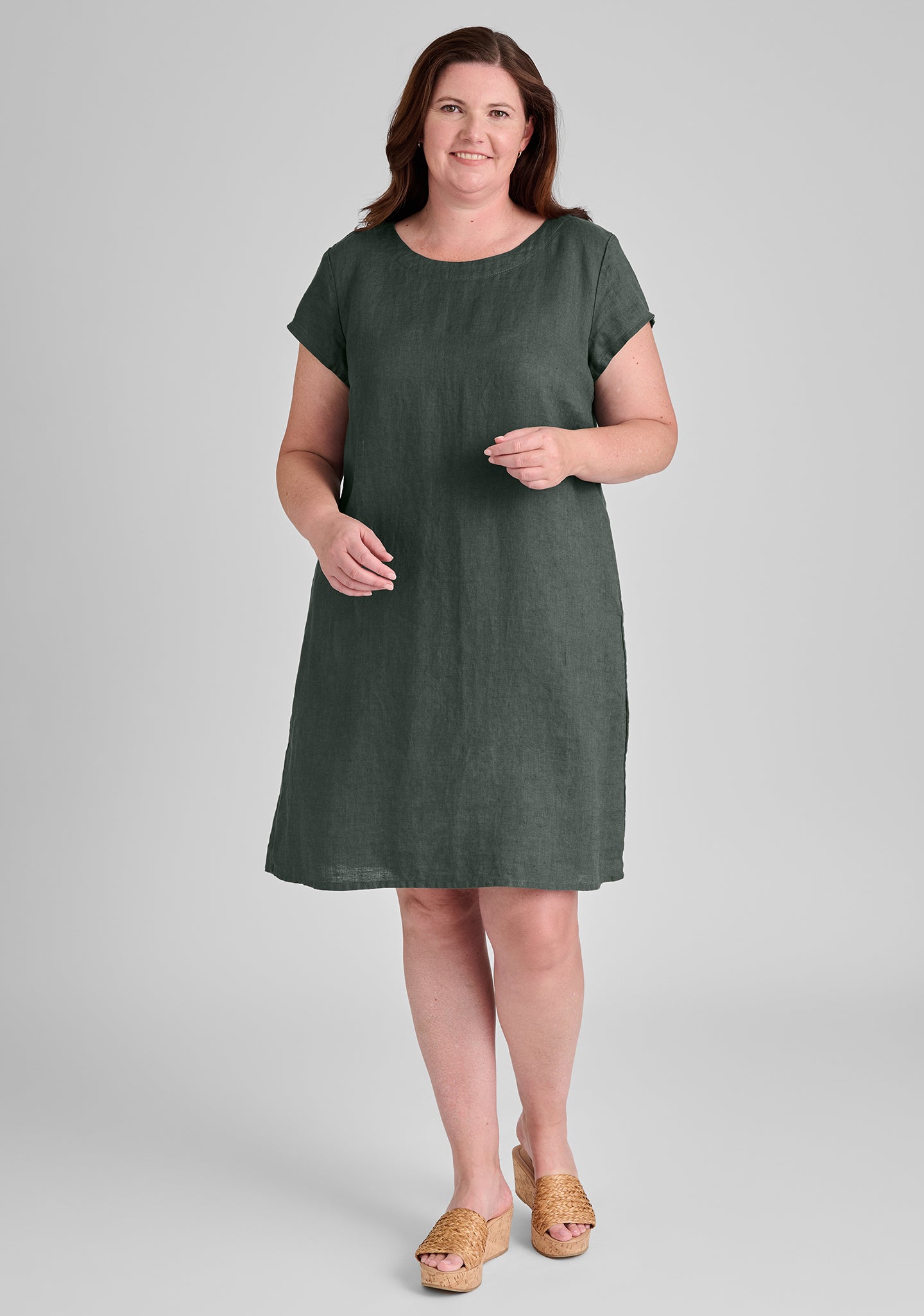 tuck back dress linen shift dress green