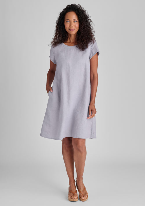 grey linen shift dress Tuck Back Dress - Linen Shift Dress