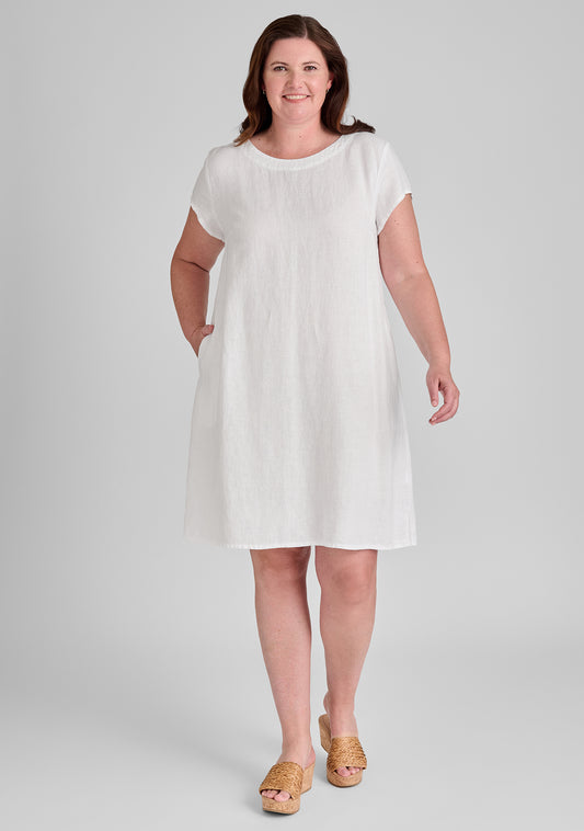 tuck back dress linen shift dress white