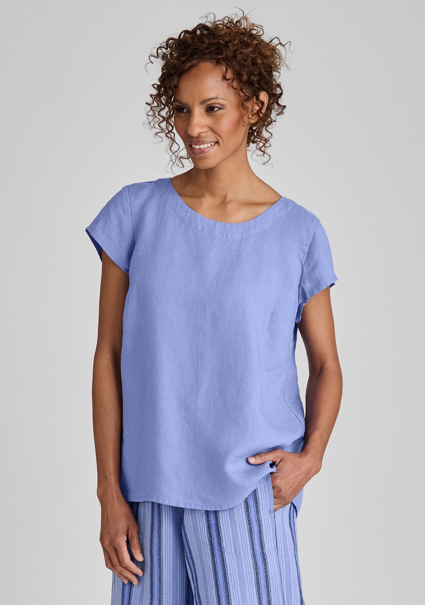 Tuck Back Tee - Linen T Shirt - FINAL SALE - Periwinkle