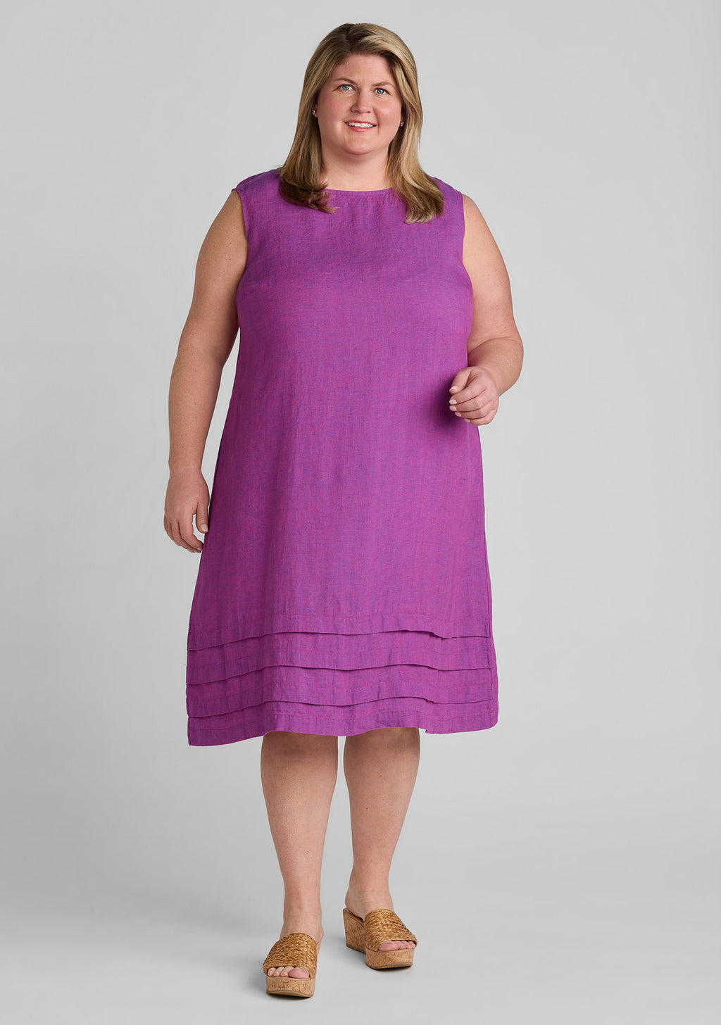 tuck dress linen shift dress purple