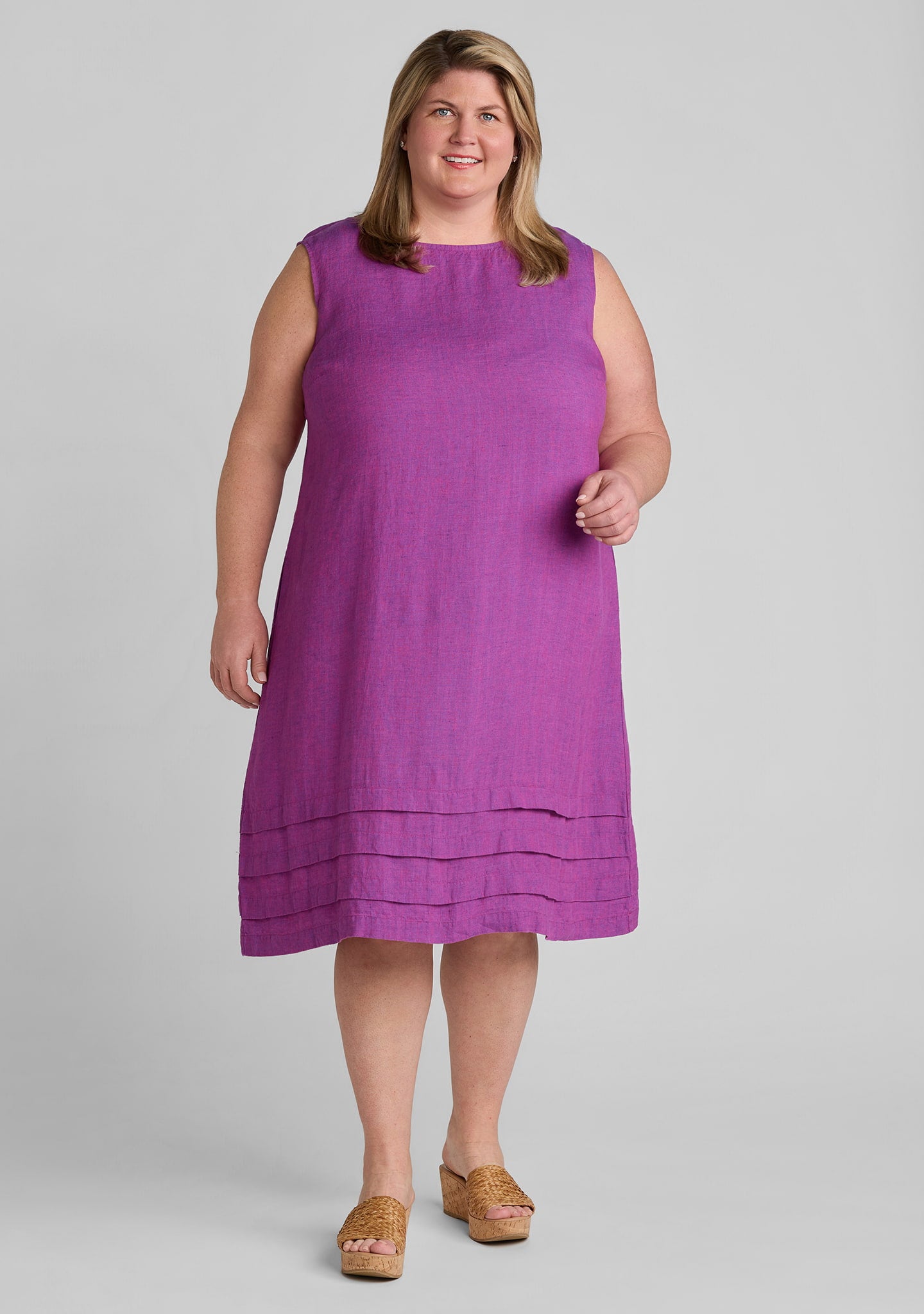 tuck dress linen shift dress purple