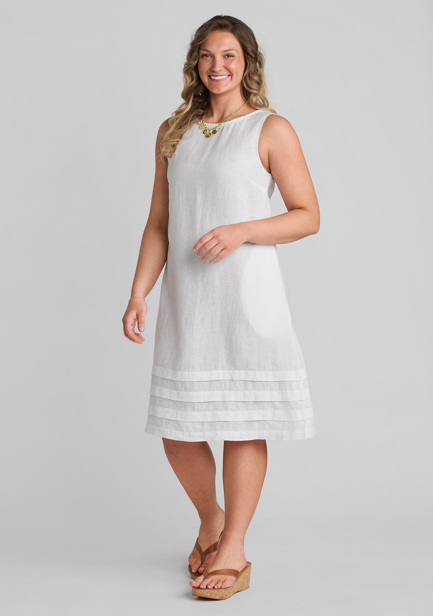 tuck dress linen shift dress white