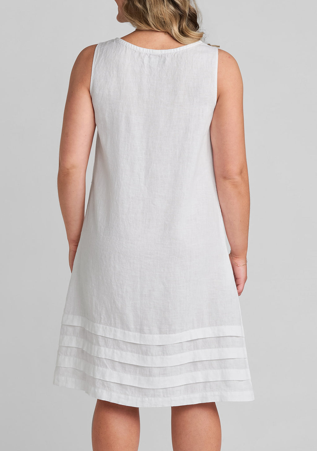 back view of women's linen dress in white