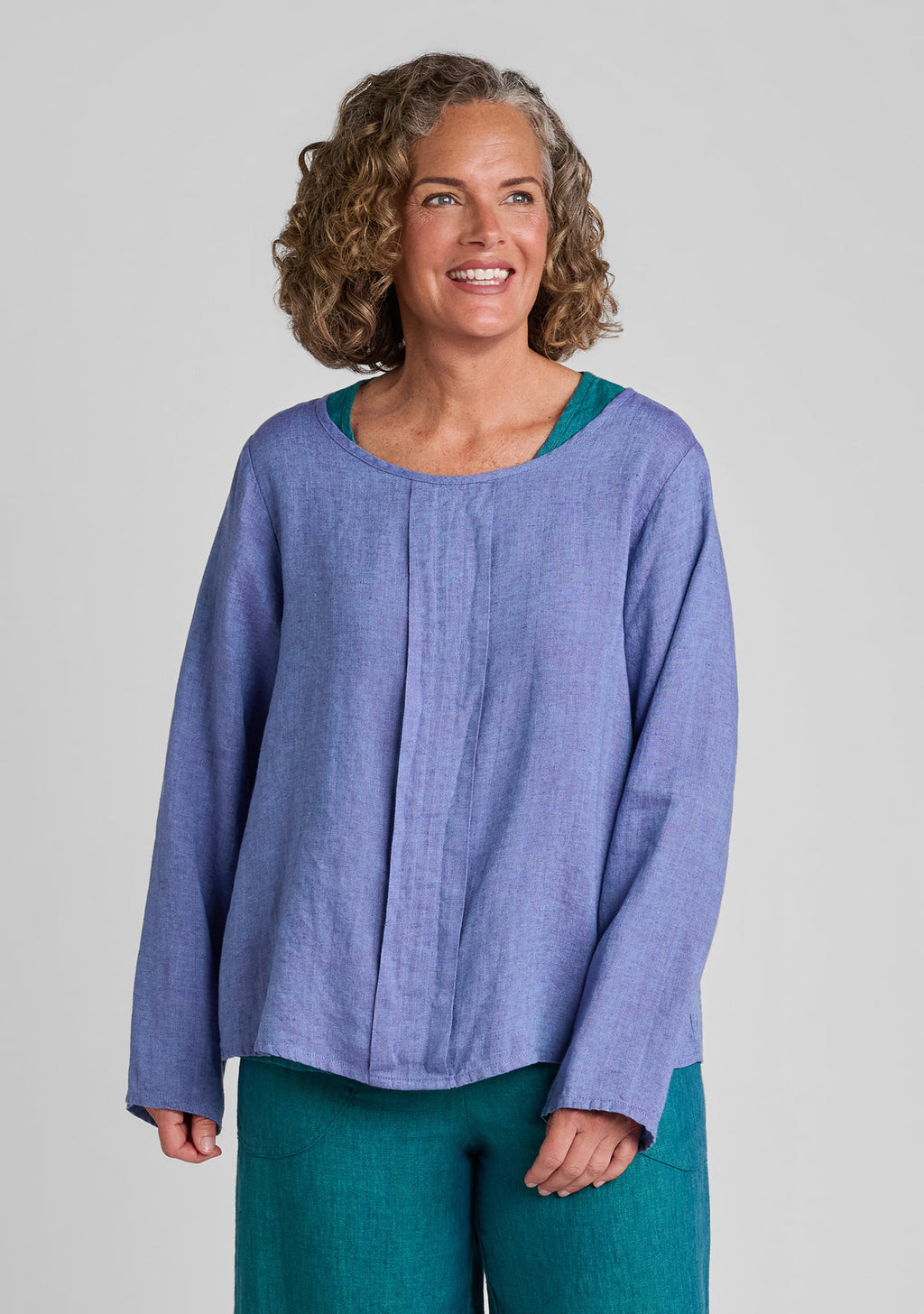 uniform blouse long sleeve linen pullover purple