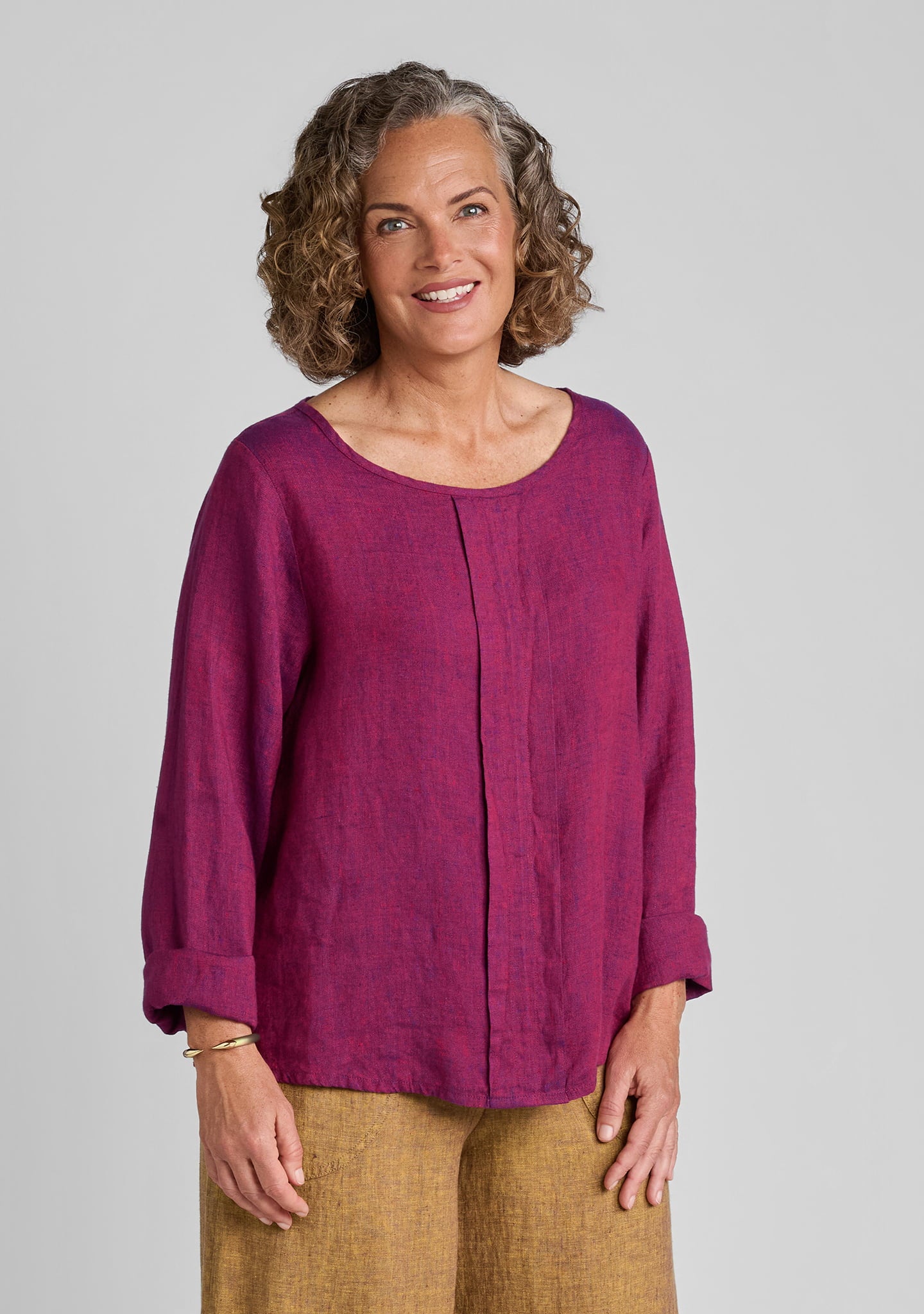 uniform blouse long sleeve linen pullover red