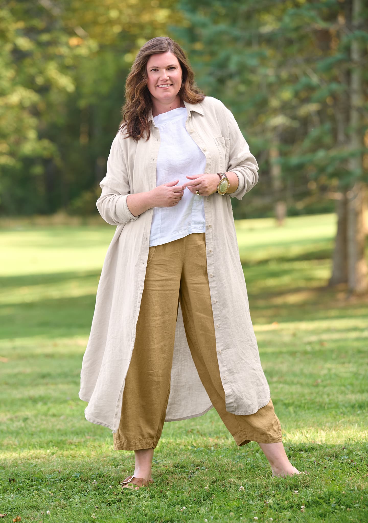 button up linen dress Buttons Up Maxi Linen Dress with Short Puff Sleeves and Contrast Color White Buttons