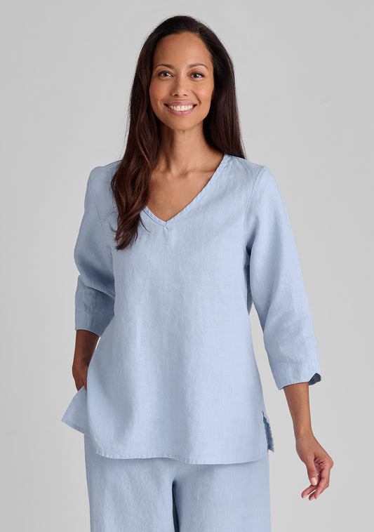 v pullover linen shirt blue