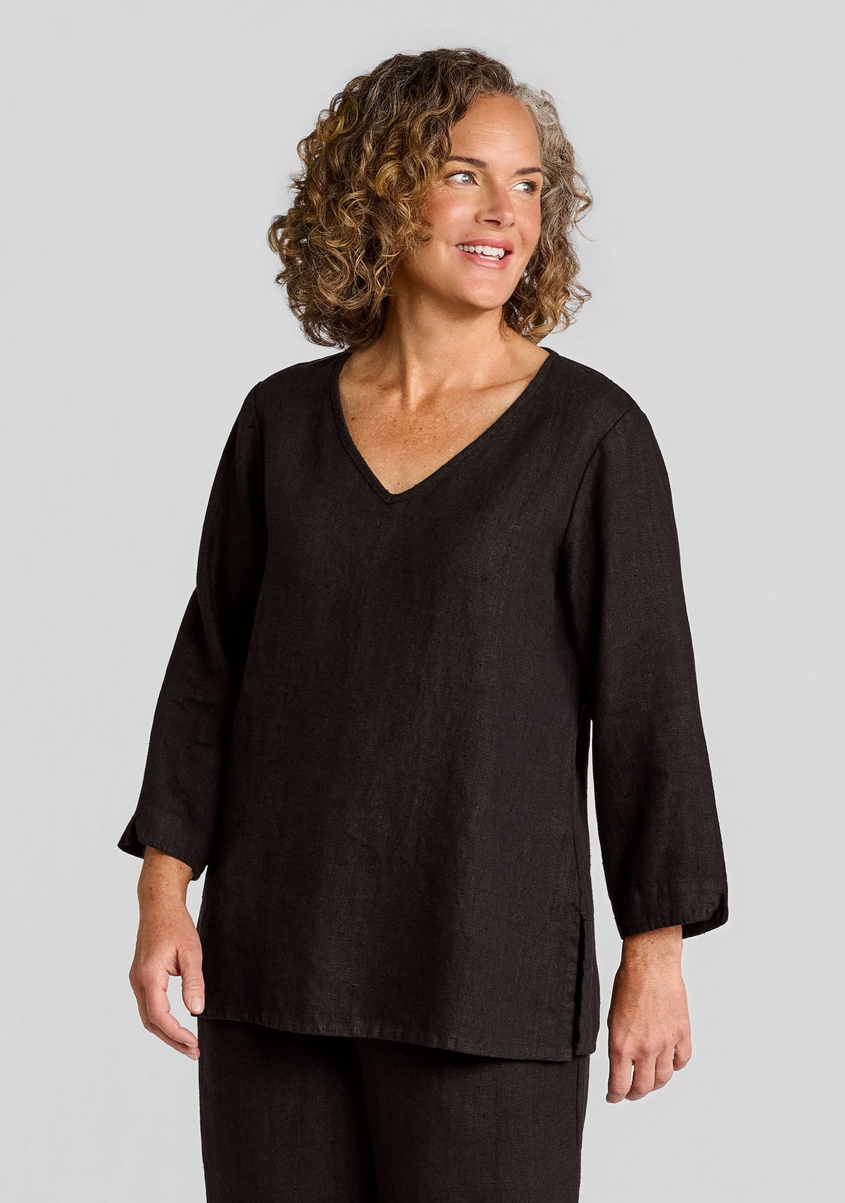 v pullover linen top brown