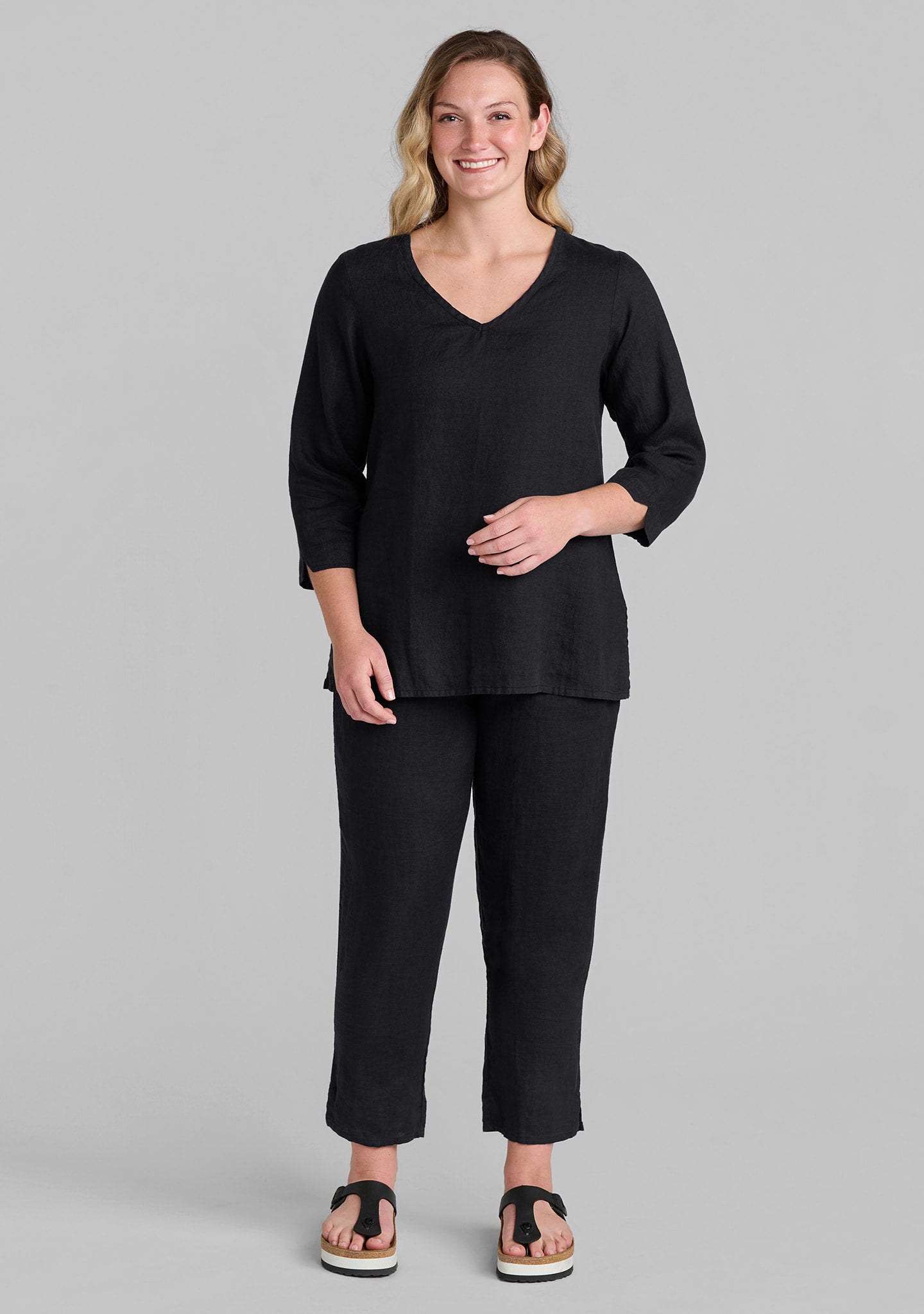 FLAX linen shirt in black with linen pants in black