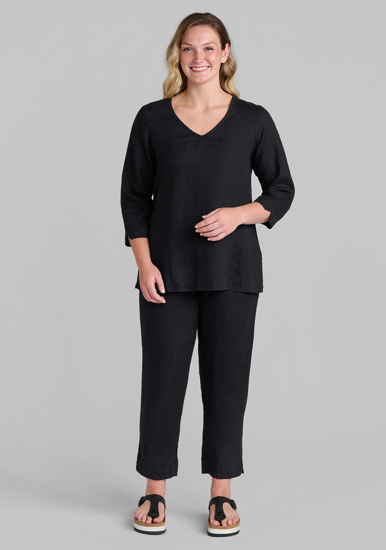 FLAX linen shirt in black with linen pants in black
