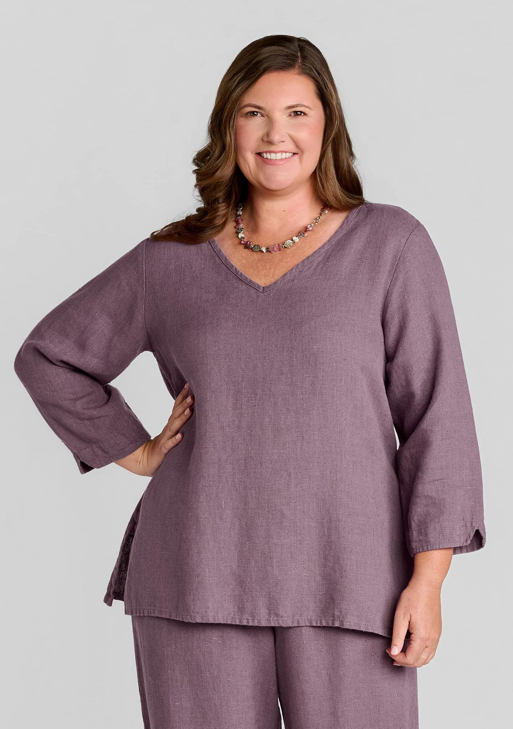 v pullover linen top purple