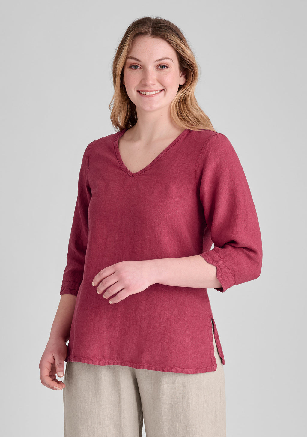 v pullover linen top red