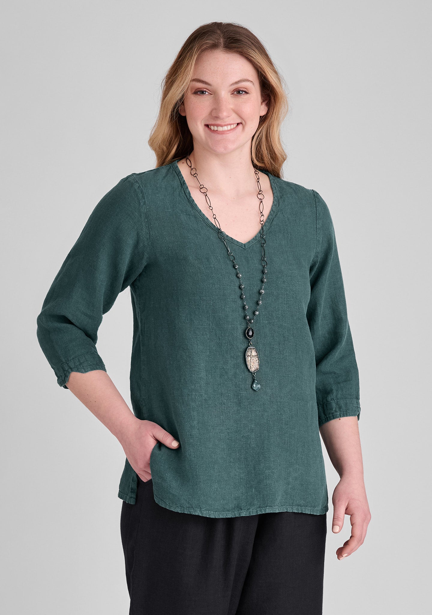 v pullover linen top green