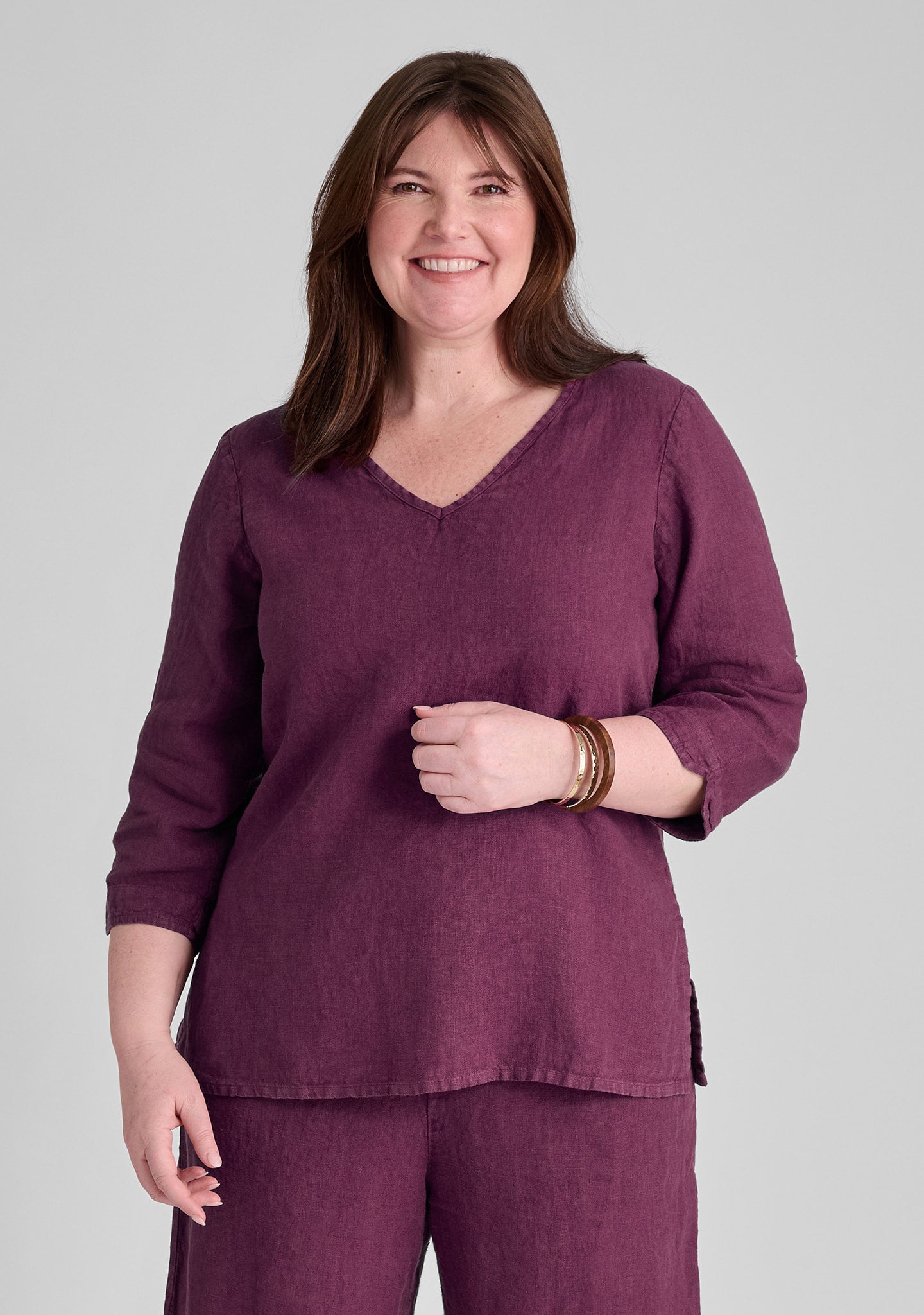 v pullover linen top purple